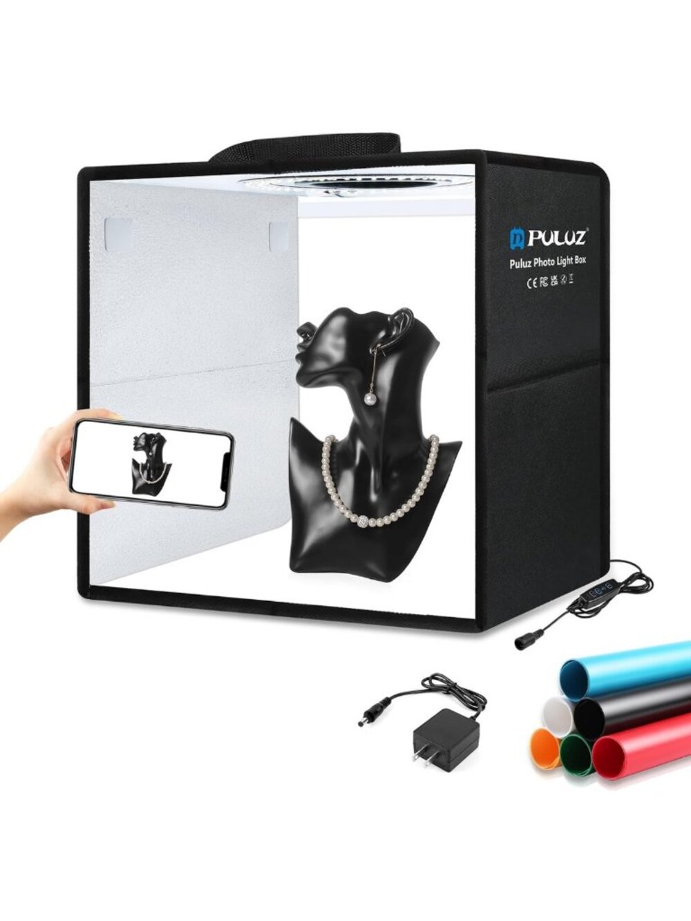 Dimmable 12"x12" Light Box Photography Kit with 120 LEDs & 6 Backdrops